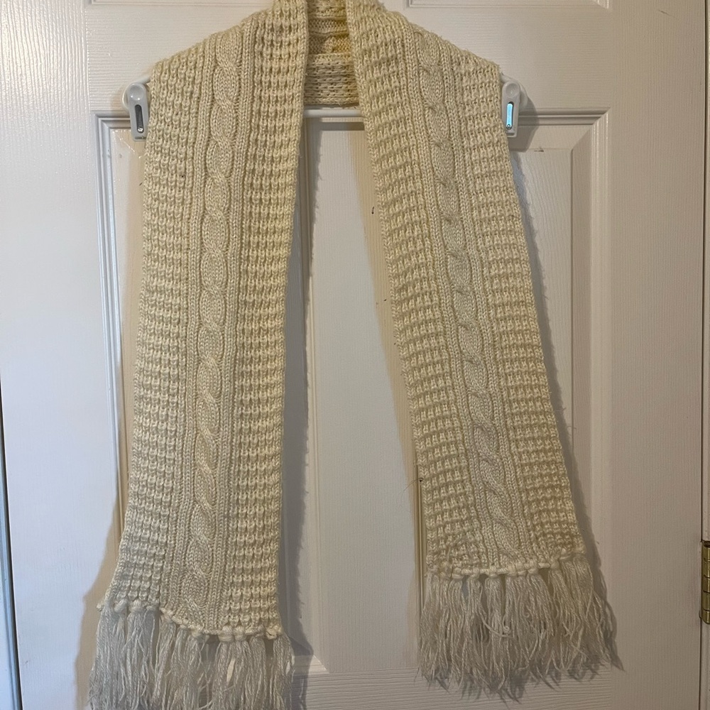Avon Cream Knit Scarf with Fringe